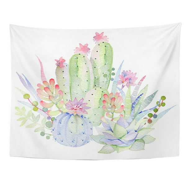 Watercolor Flower Cactus Succulents Tapestry Wall Hanging for Living Room Dorm 
